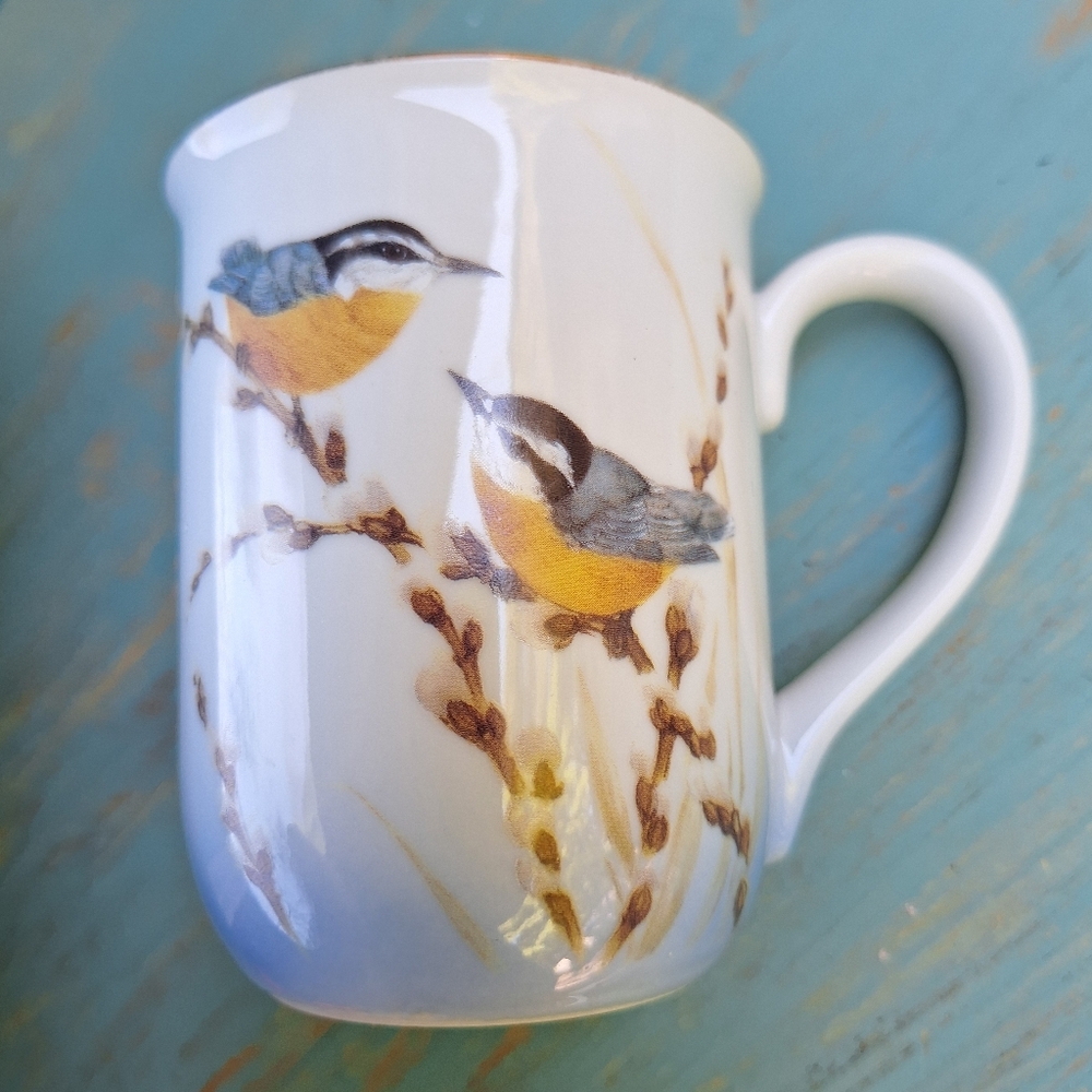 Bird Mug Otagiri Japan Coffee Cup Teacup Pretty Cute Birds Porcelain Gold Leaf - Picture 5 of 16